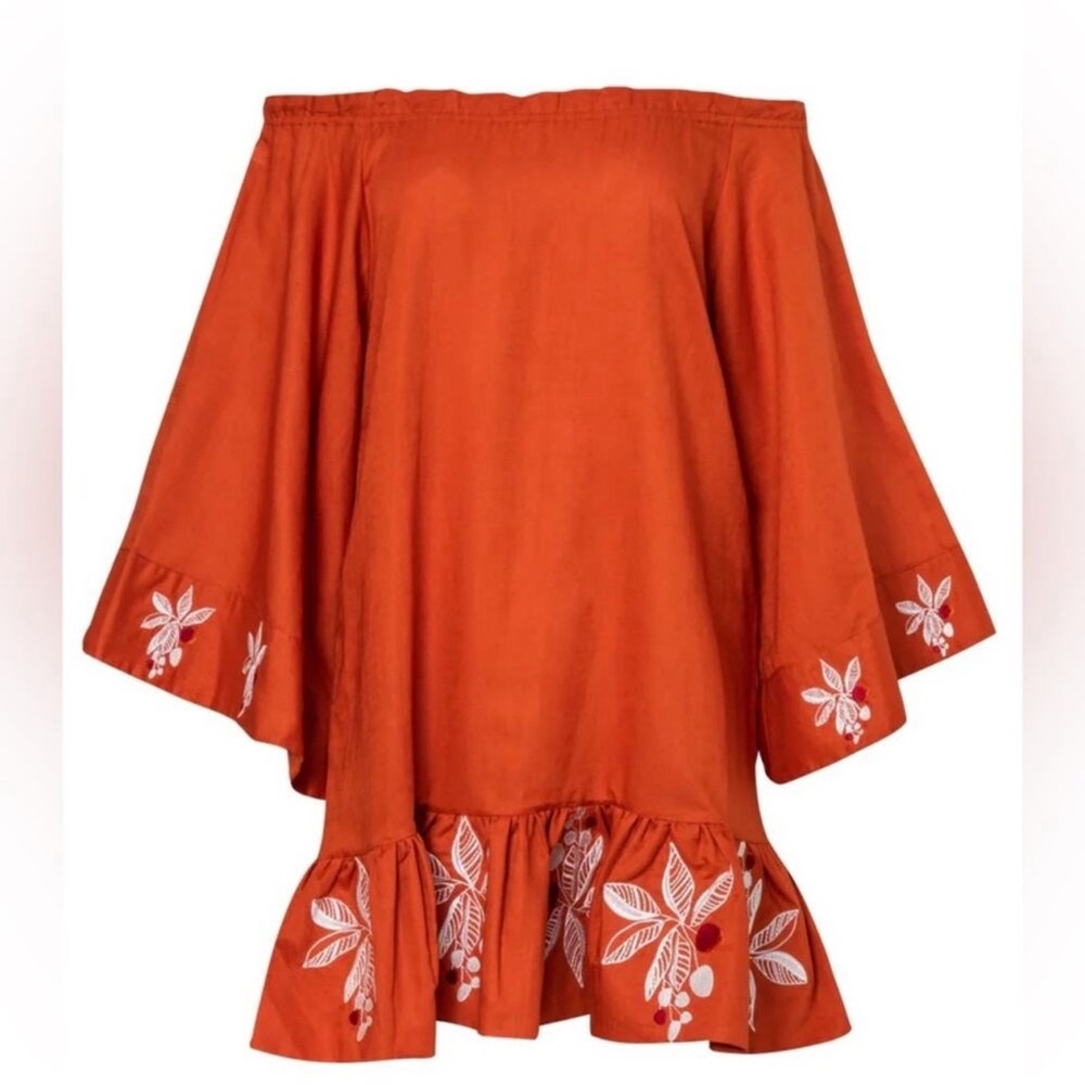 Elegant Orange Off-Shoulder Blouse with Embroidery